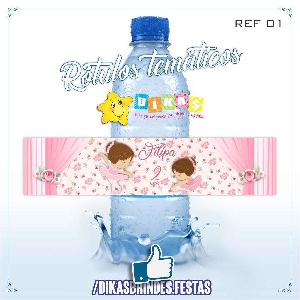 RÓTULO PERSONALIZADO P/ GARRAFA DE ÁGUA - BAILARINA