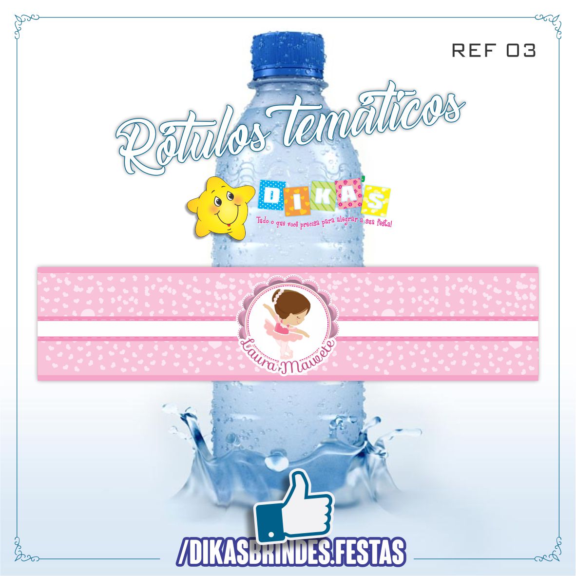 RÓTULO PERSONALIZADO P/ GARRAFA DE ÁGUA - BAILARINA