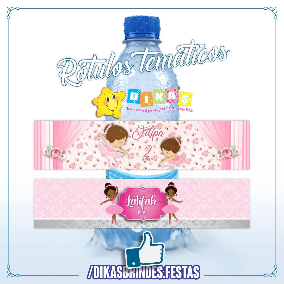 RÓTULO PERSONALIZADO P/ GARRAFA DE ÁGUA - BAILARINA