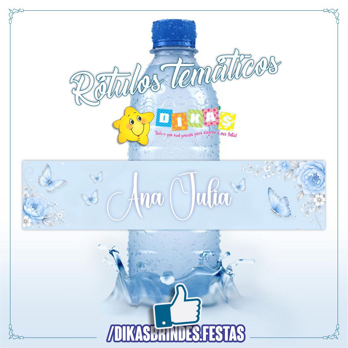 RÓTULO PERSONALIZADO P/ GARRAFA DE ÁGUA - BORBOLETA / JARDIM ENCANTADO