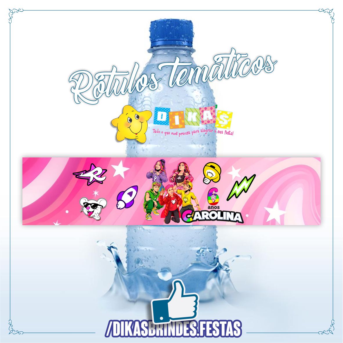RÓTULO PERSONALIZADO P/ GARRAFA DE ÁGUA - GRUPO DOS ROSA