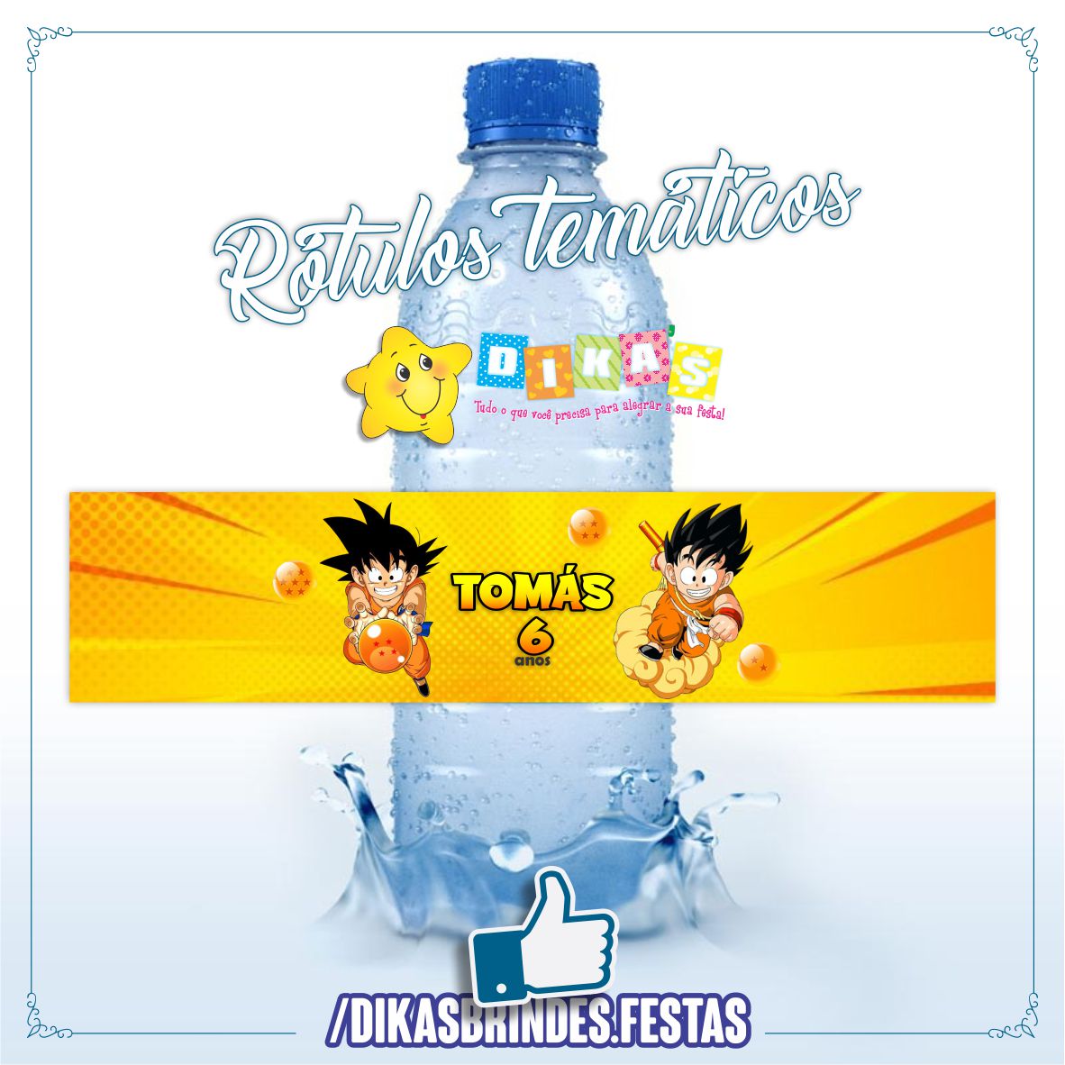 RÓTULO PERSONALIZADO P/ GARRAFA DE ÁGUA - DRAGON BALL
