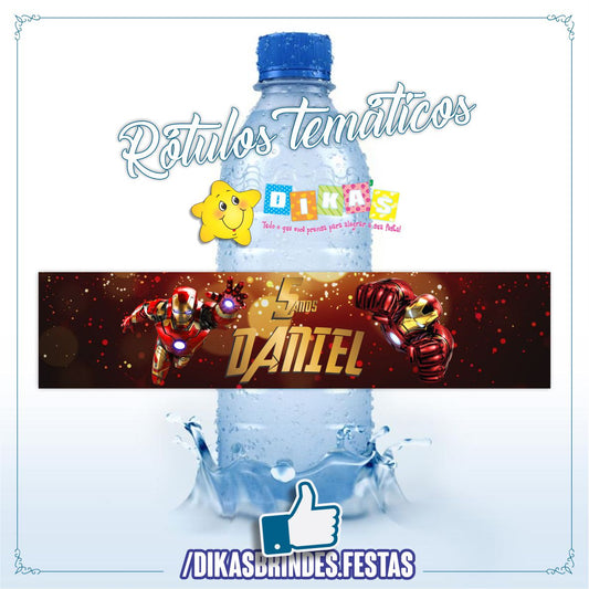RÓTULO PERSONALIZADO P/ GARRAFA DE ÁGUA - IRON MAN