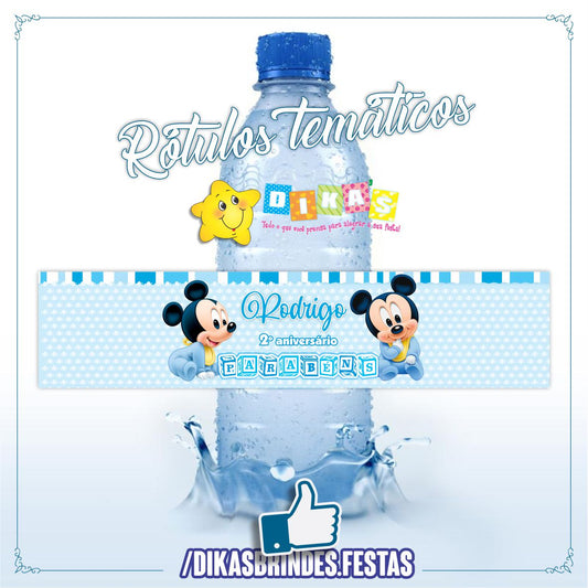 RÓTULO PERSONALIZADO P/ GARRAFA DE ÁGUA - MICKEY BABY