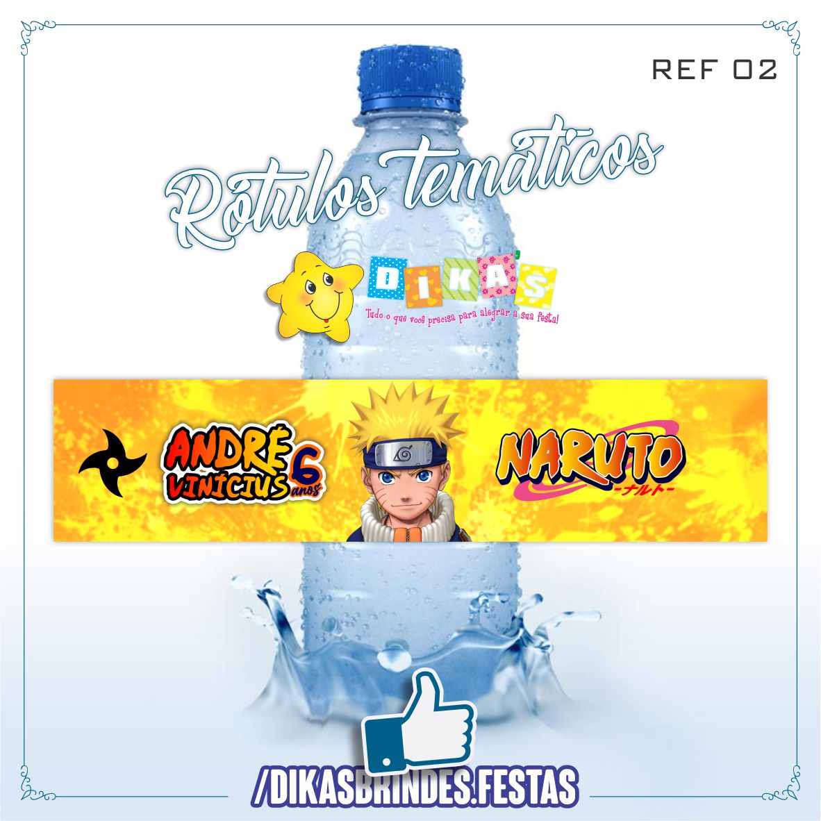 RÓTULO PERSONALIZADO P/ GARRAFA DE ÁGUA - NARUTO