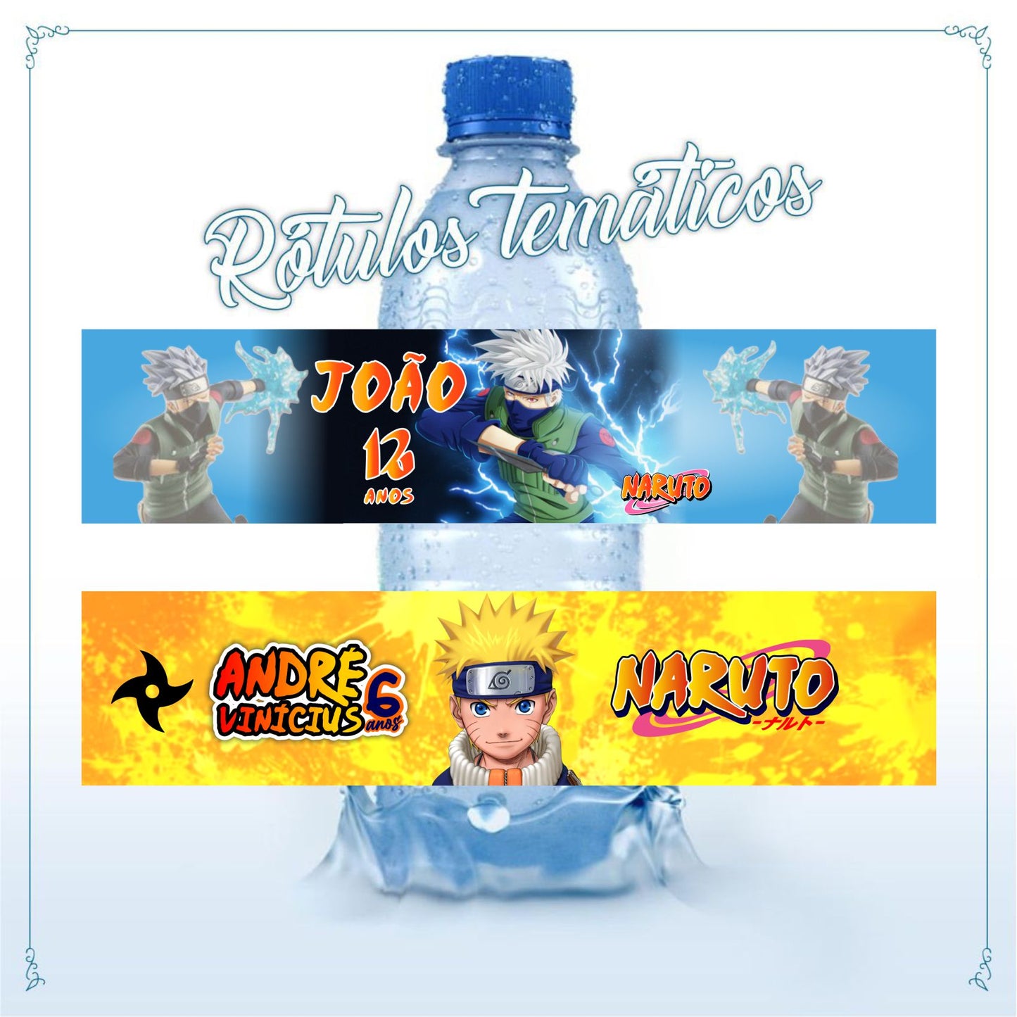 RÓTULO PERSONALIZADO P/ GARRAFA DE ÁGUA - NARUTO