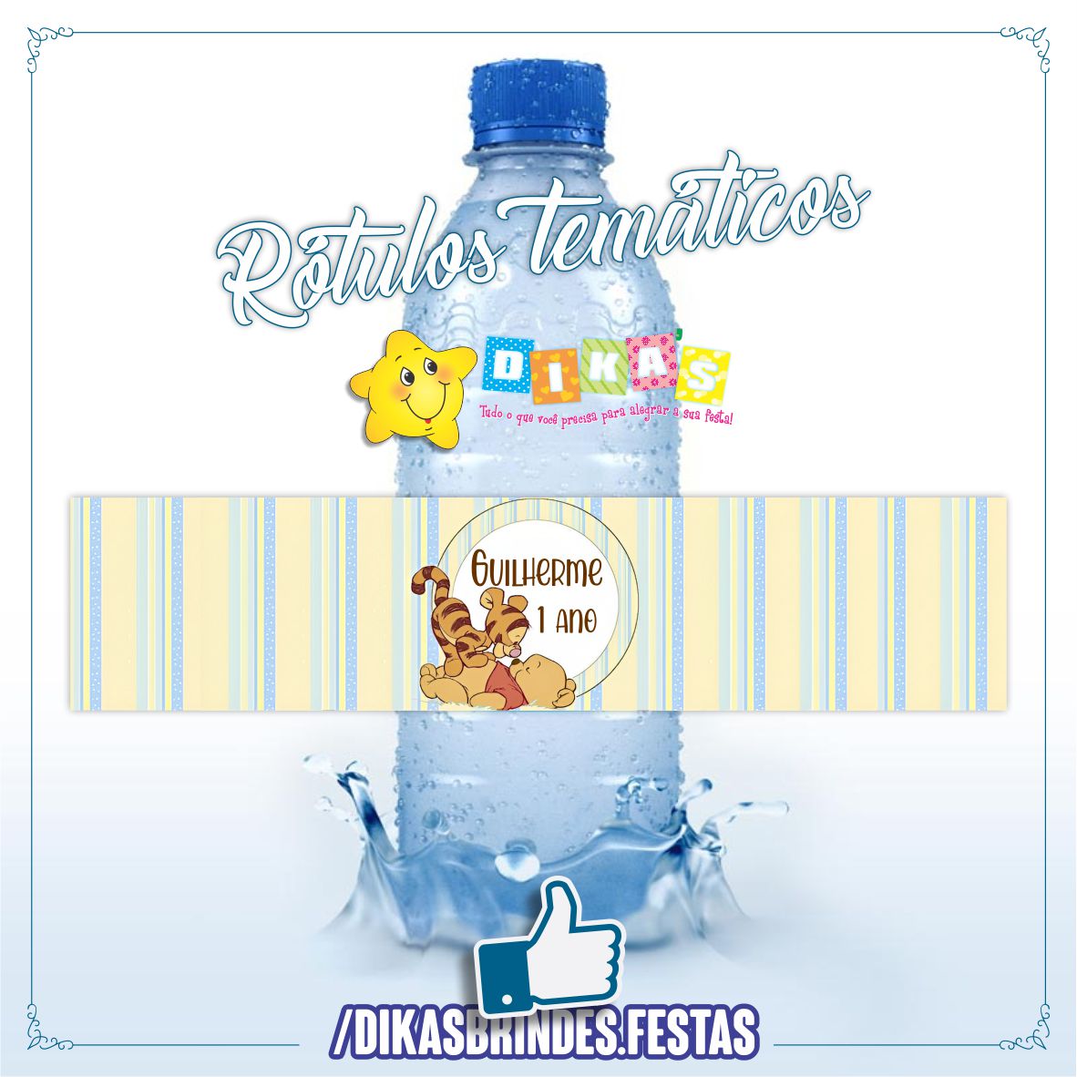 RÓTULO PERSONALIZADO P/ GARRAFA DE ÁGUA - WINNIE THE POOH