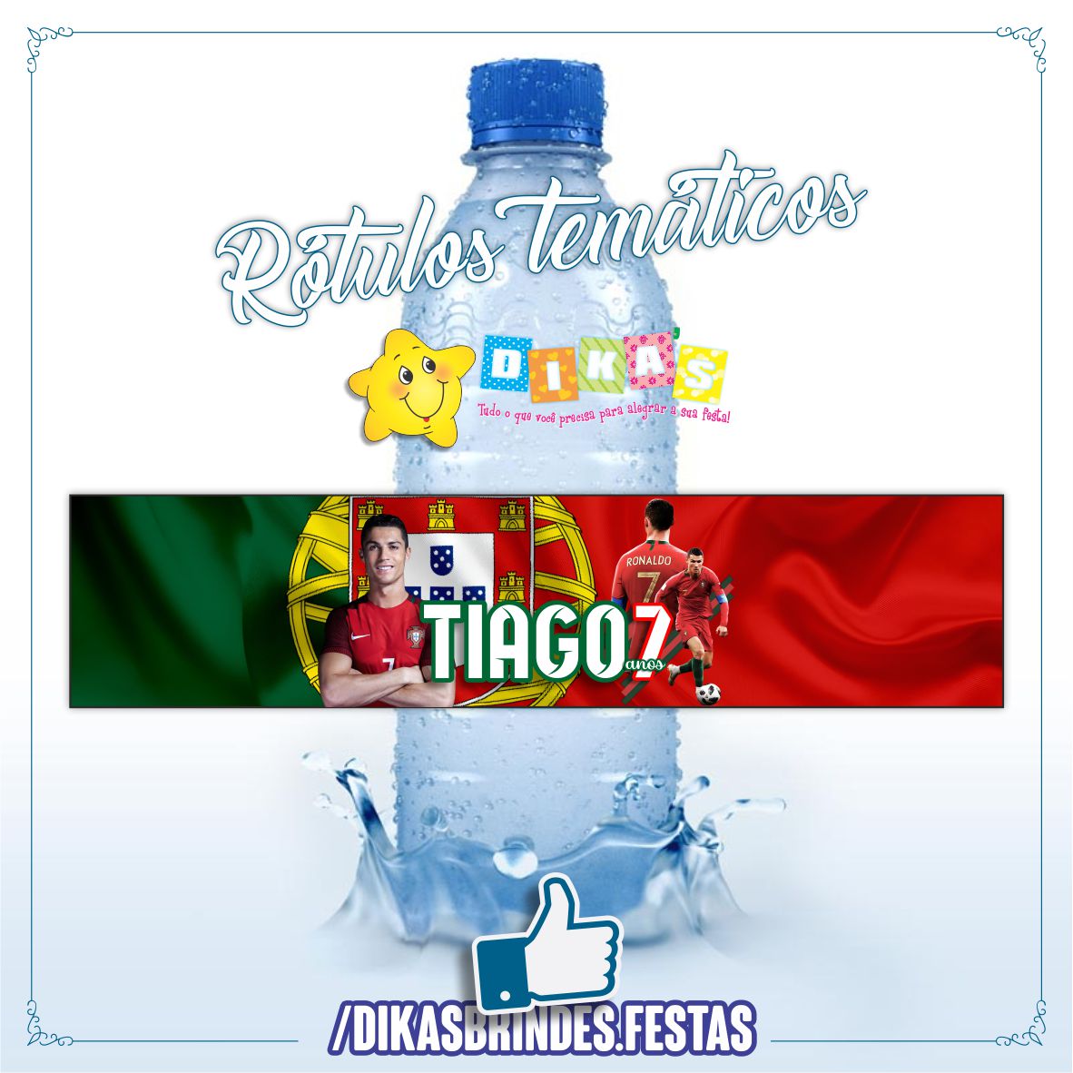 RÓTULO PERSONALIZADO P/ GARRAFA DE ÁGUA - FUTEBOL PORTUGAL