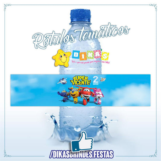 RÓTULO PERSONALIZADO P/ GARRAFA DE ÁGUA - SUPER WINGS