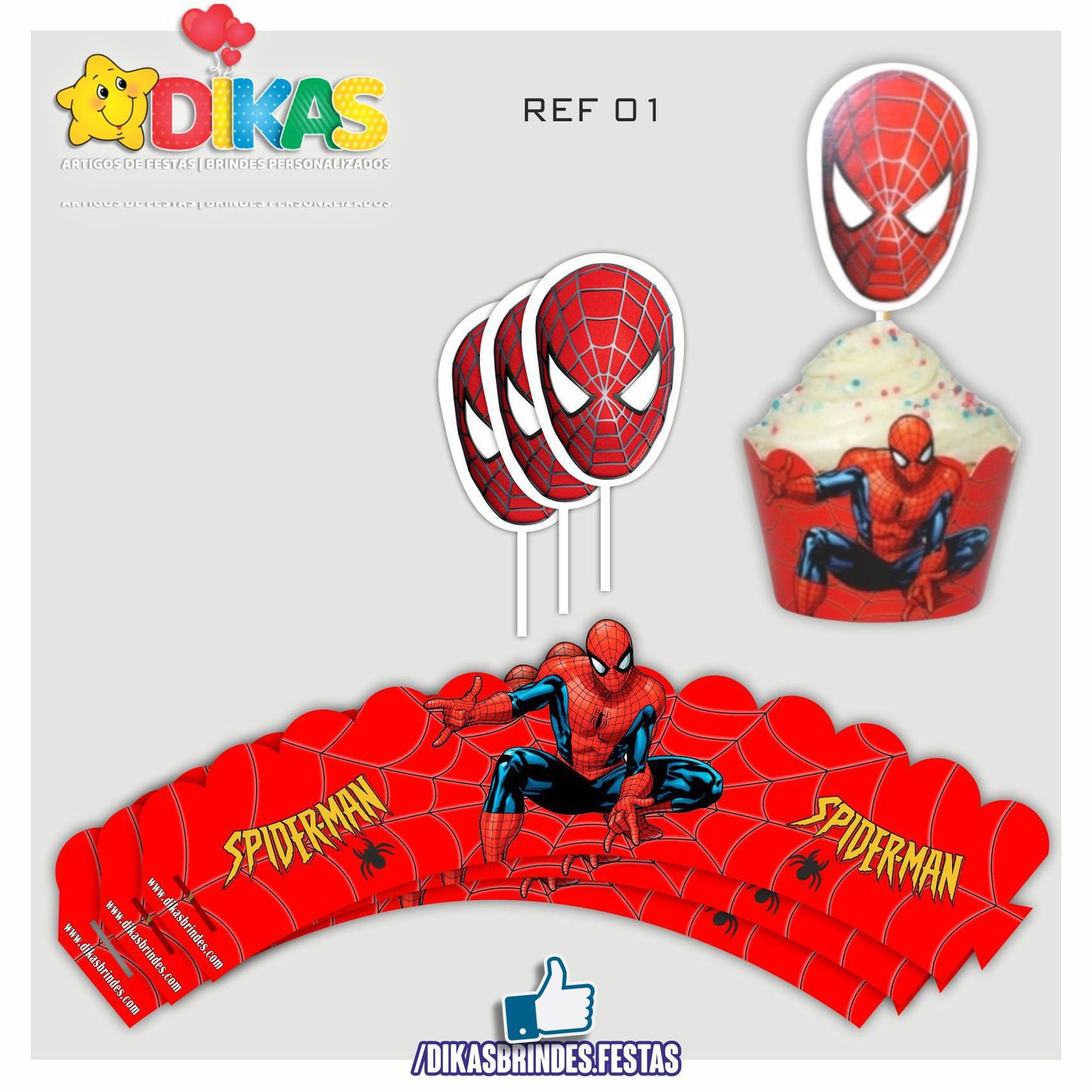 SAIA CUPCAKE + TOPPER - HOMEM ARANHA