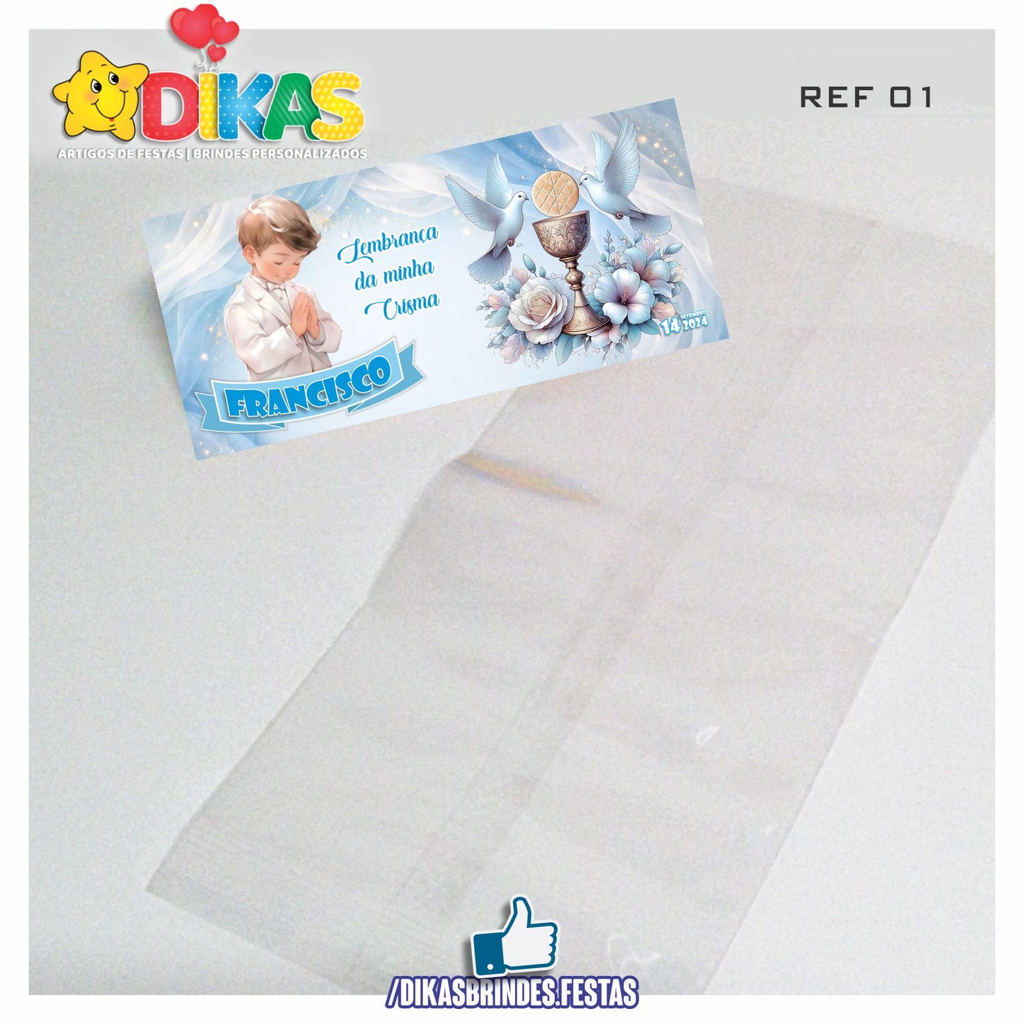 SACO PRENDA C/ TAG PERSONALIZADO - 1ª COMUNHÃO / CRISMA