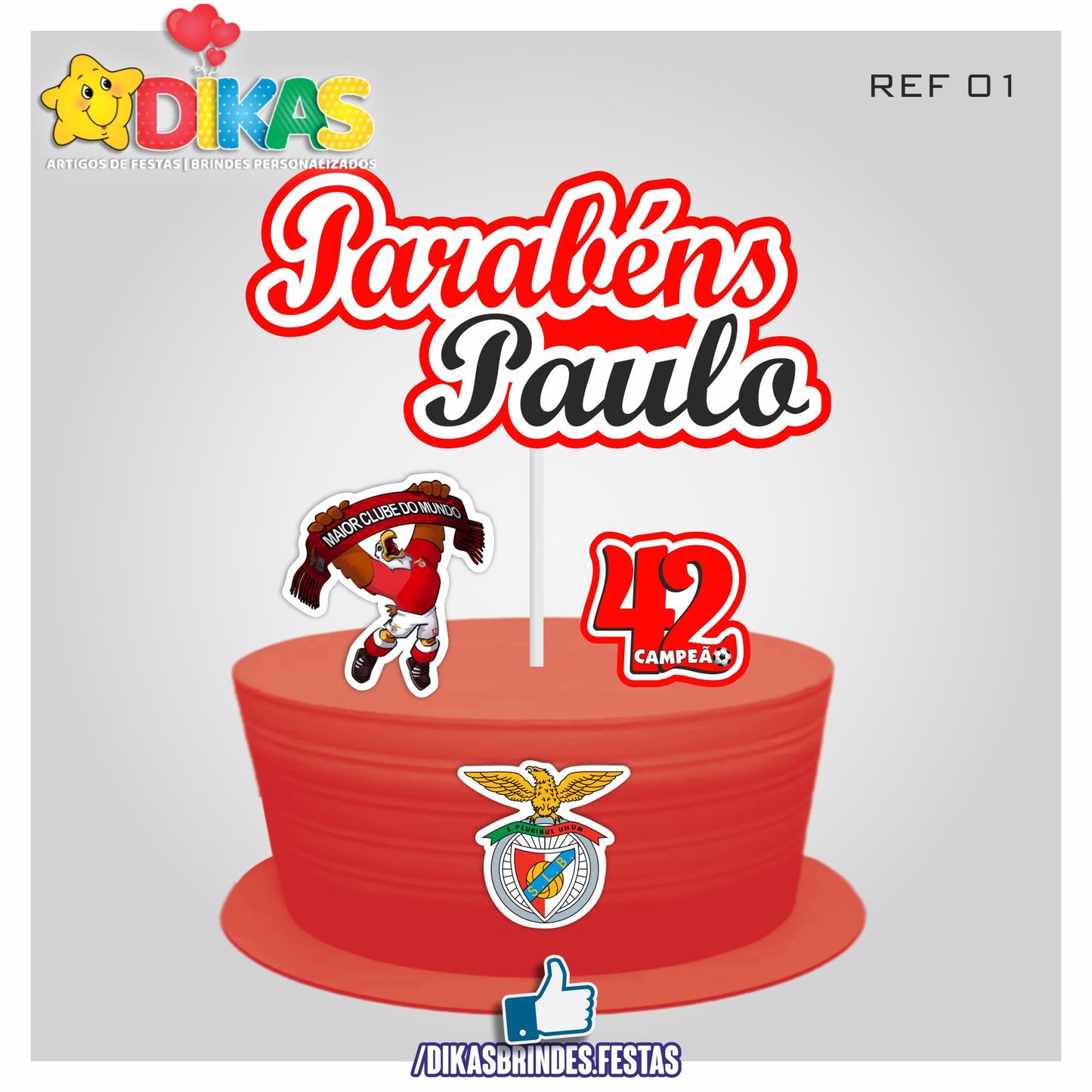 TOPO DE BOLO PERSONALIZADO - FUTEBOL BENFICA