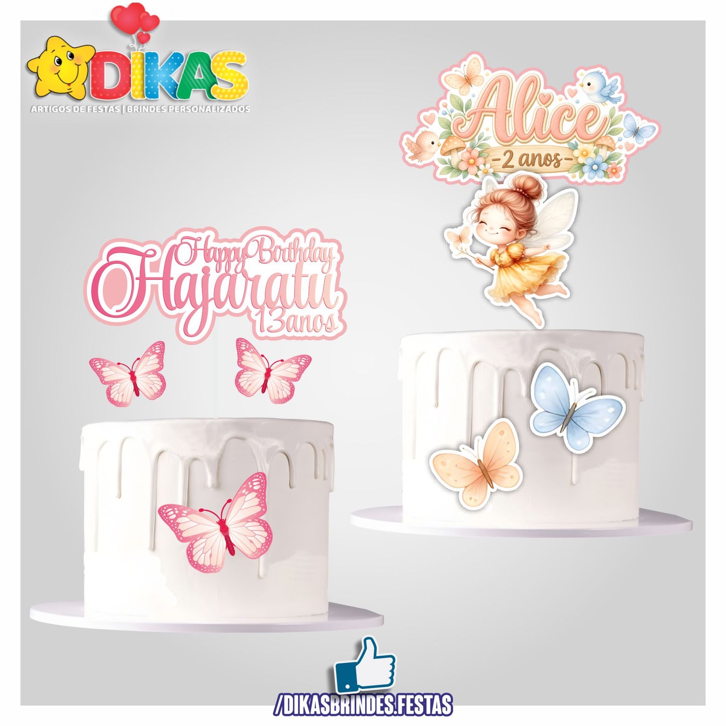 TOPO DE BOLO PERSONALIZADO - BORBOLETA / JARDIM ENCANTADO