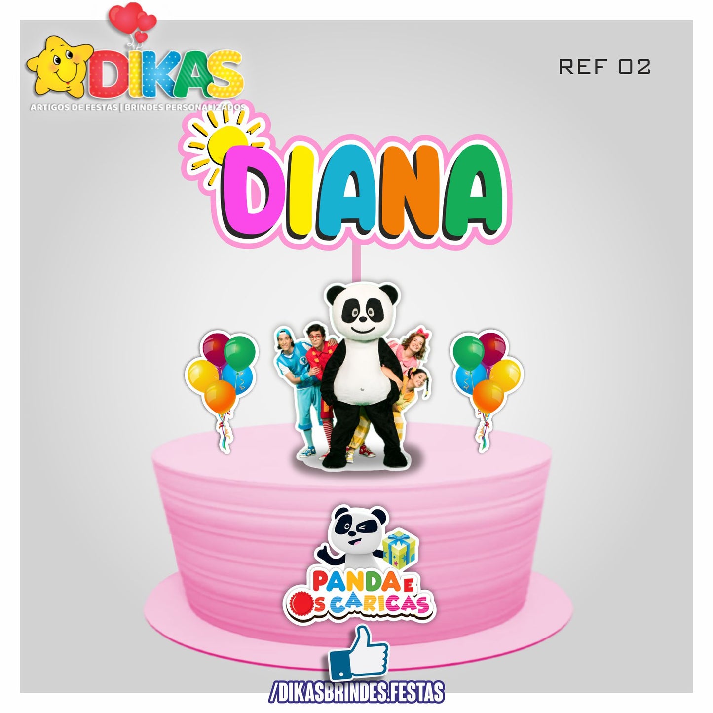TOPO DE BOLO PERSONALIZADO - PANDA E OS CARICAS