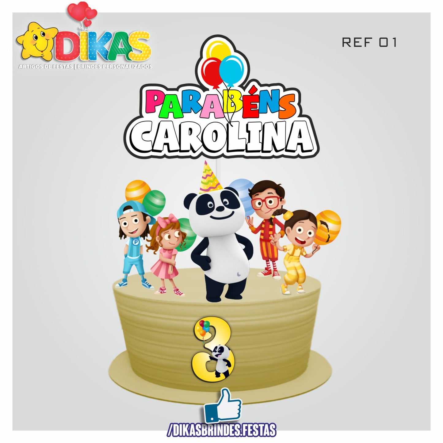 TOPO DE BOLO PERSONALIZADO PANDA E OS CARICAS Dikasbrindes topo-de-bolo-personalizado-panda-e-os-caricas-dikasbrindes