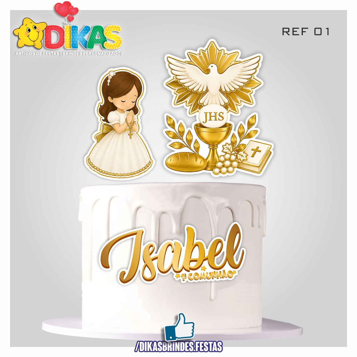 TOPO DE BOLO PERSONALIZADO - 1ª COMUNHÃO / CRISMA