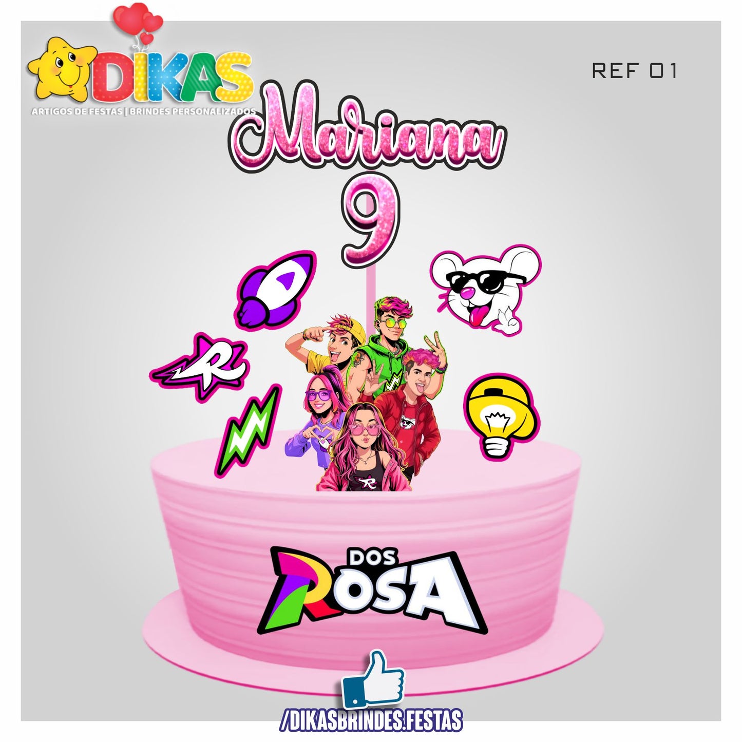 TOPO DE BOLO PERSONALIZADO - GRUPO DOS ROSA – dikasbrindes