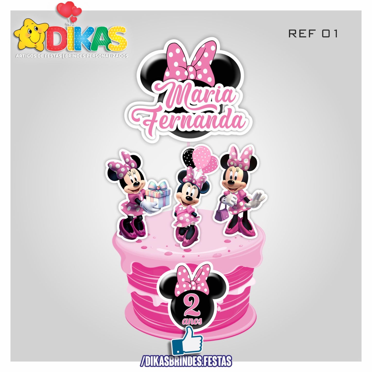TOPO DE BOLO PERSONALIZADO - MINNIE ROSA