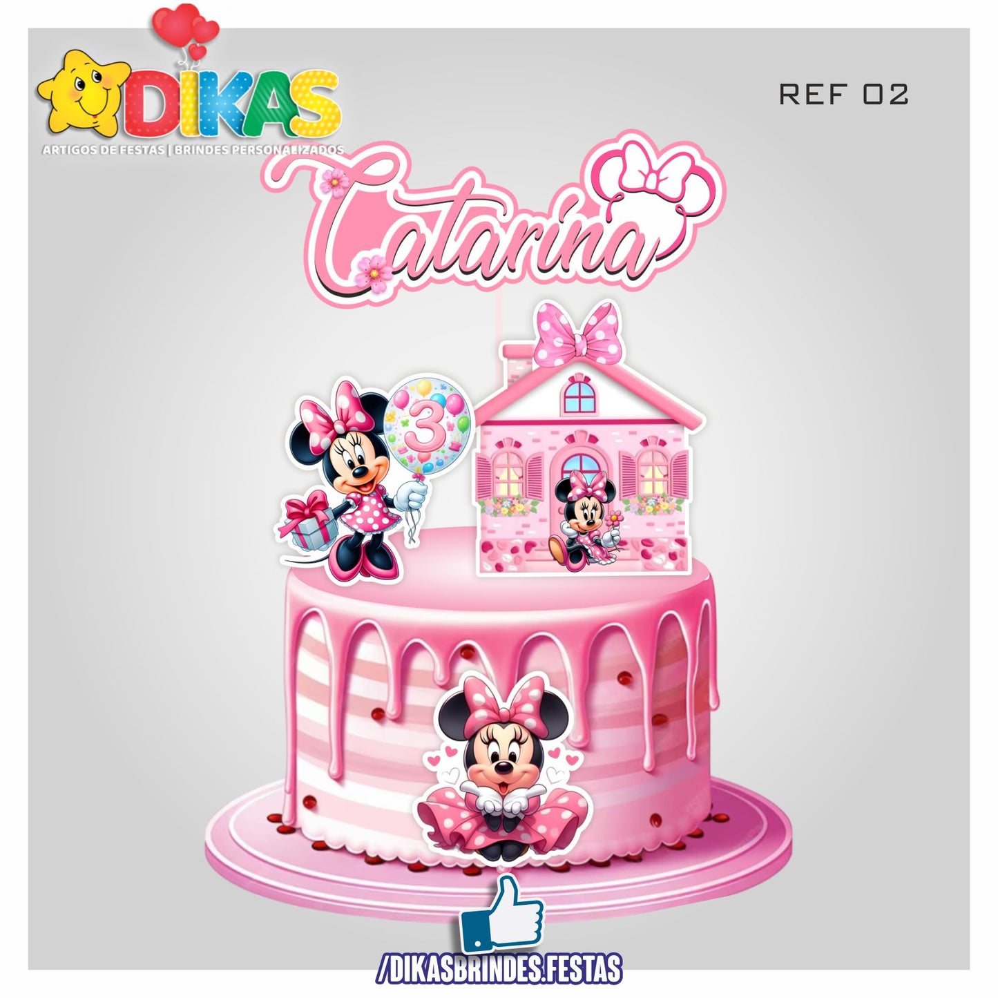 TOPO DE BOLO PERSONALIZADO - MINNIE ROSA