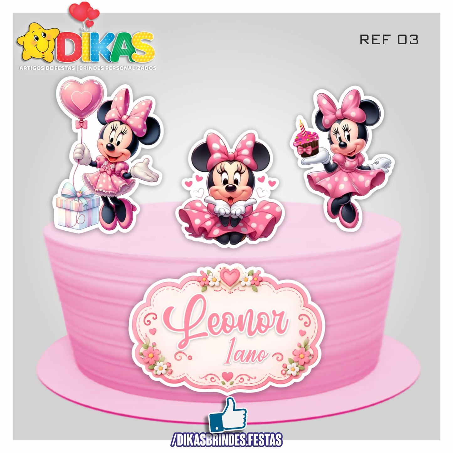 TOPO DE BOLO PERSONALIZADO - MINNIE ROSA