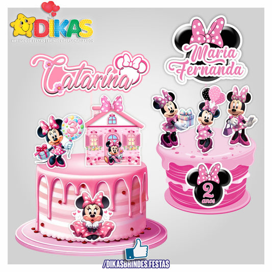 TOPO DE BOLO PERSONALIZADO - MINNIE ROSA