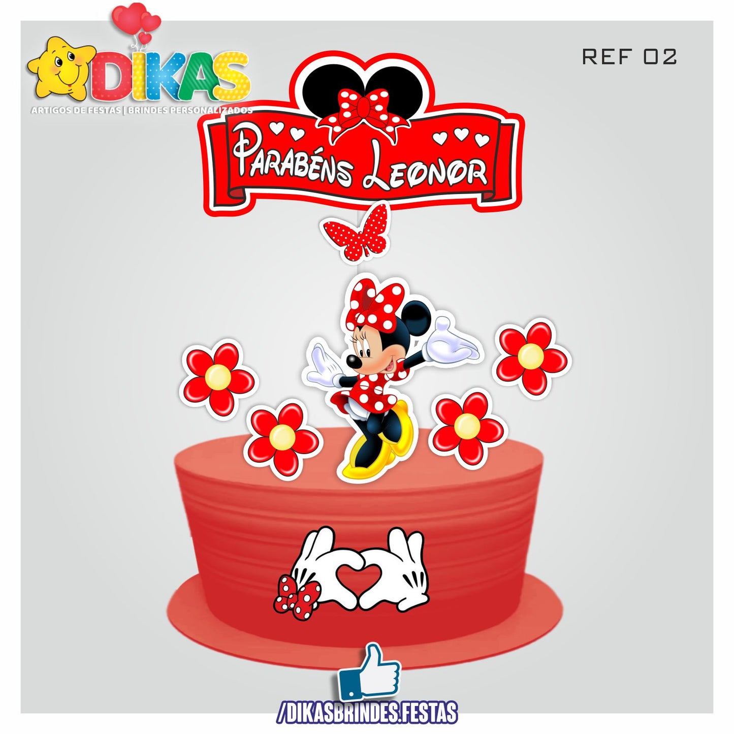 TOPO DE BOLO PERSONALIZADO - MINNIE VERMELHA