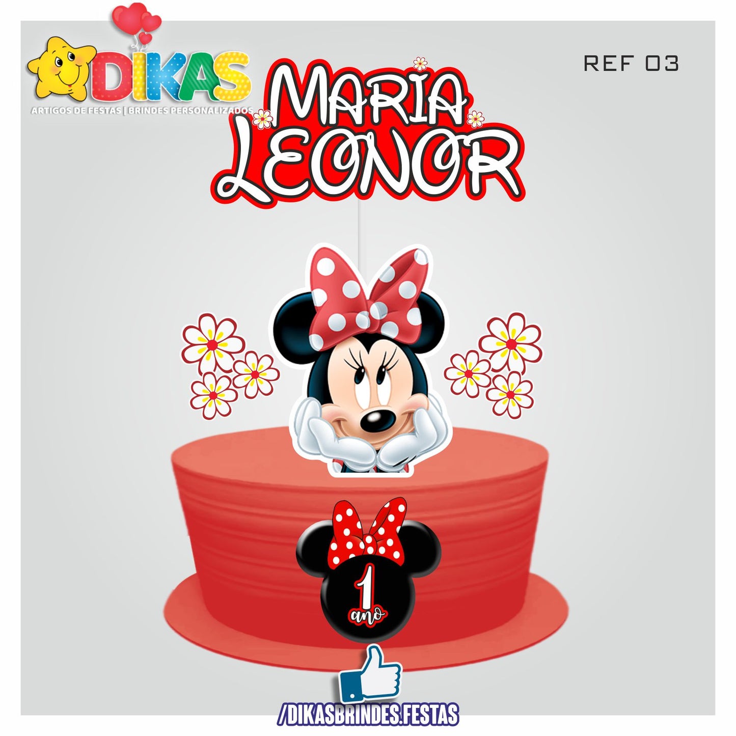 TOPO DE BOLO PERSONALIZADO - MINNIE VERMELHA