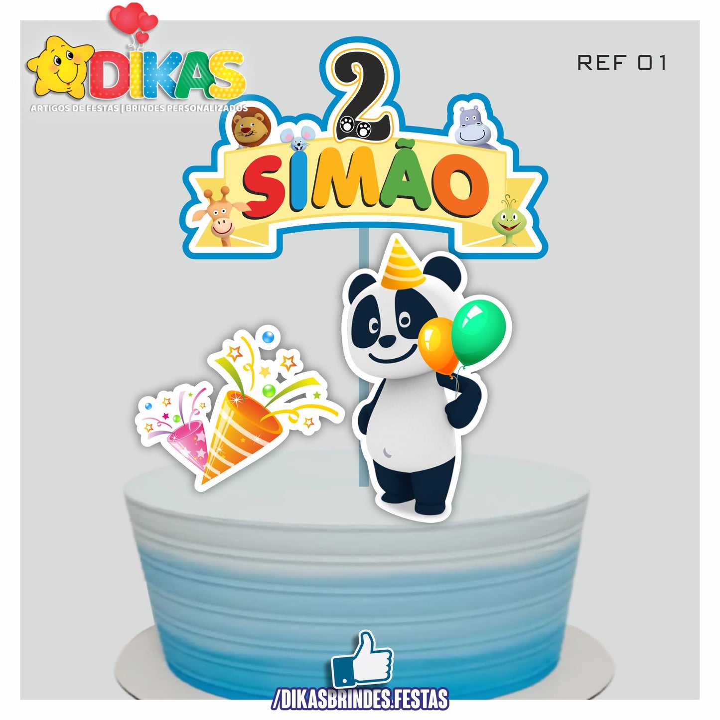 TOPO DE BOLO PERSONALIZADO - PANDA E OS AMIGOS