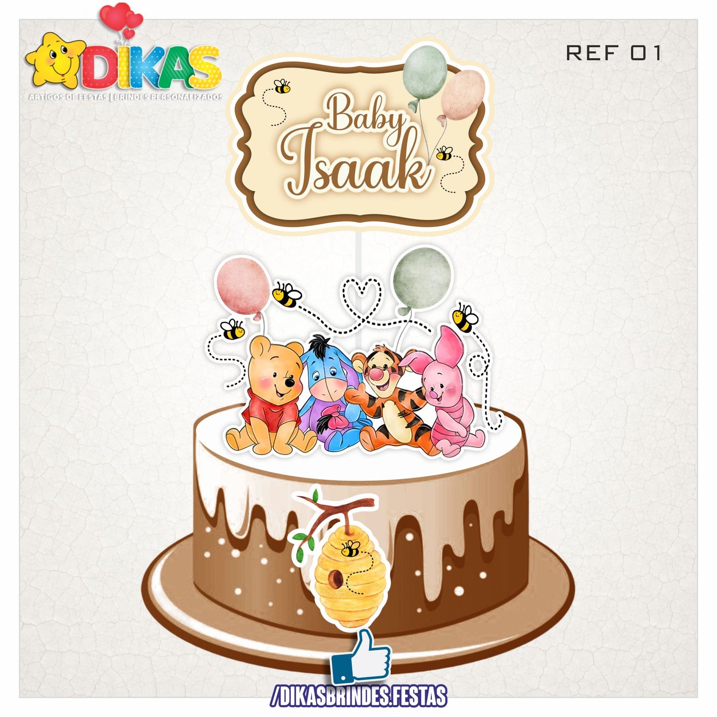 TOPO DE BOLO PERSONALIZADO - WINNIE THE POOH
