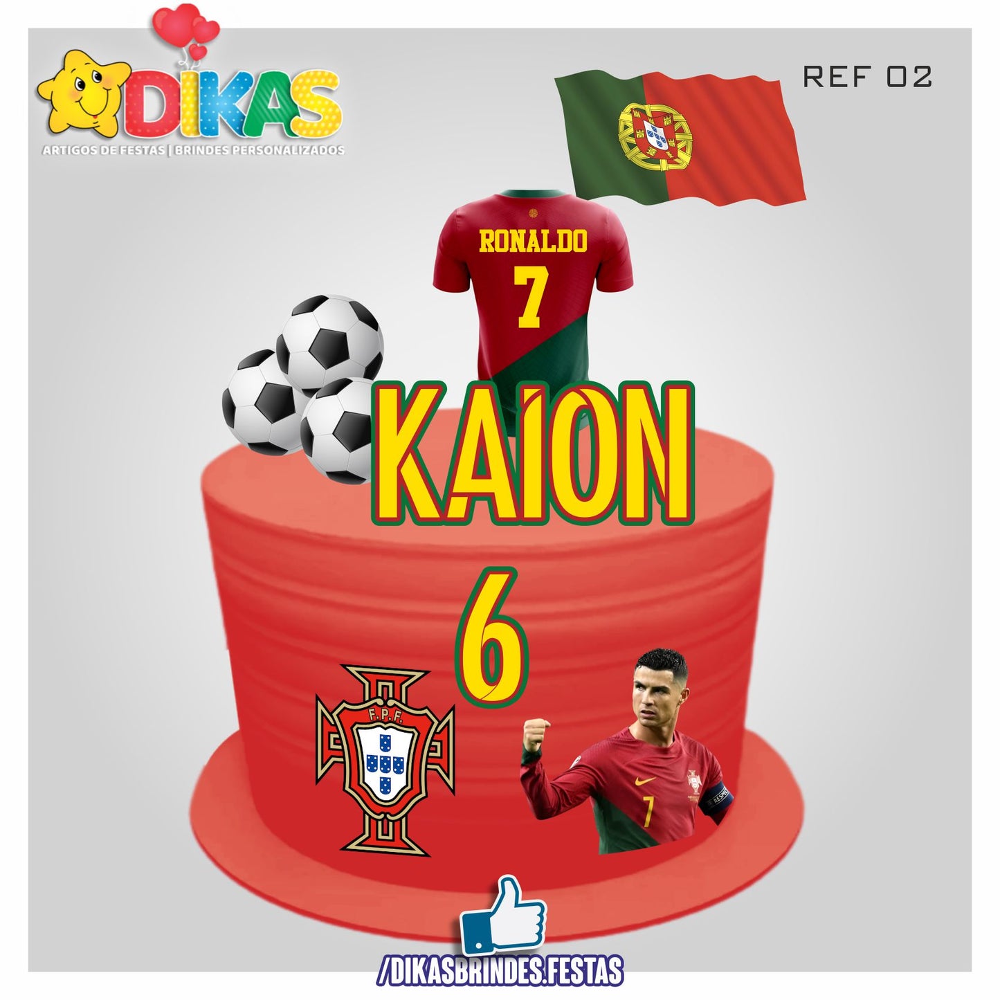 TOPO DE BOLO PERSONALIZADO - FUTEBOL PORTUGAL
