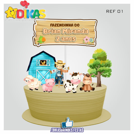 TOPO DE BOLO PERSONALIZADO - ANIMAIS DA QUINTA