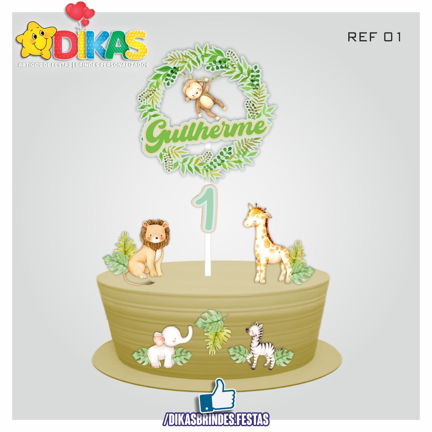 TOPO DE BOLO PERSONALIZADO - ANIMAIS DA SELVA