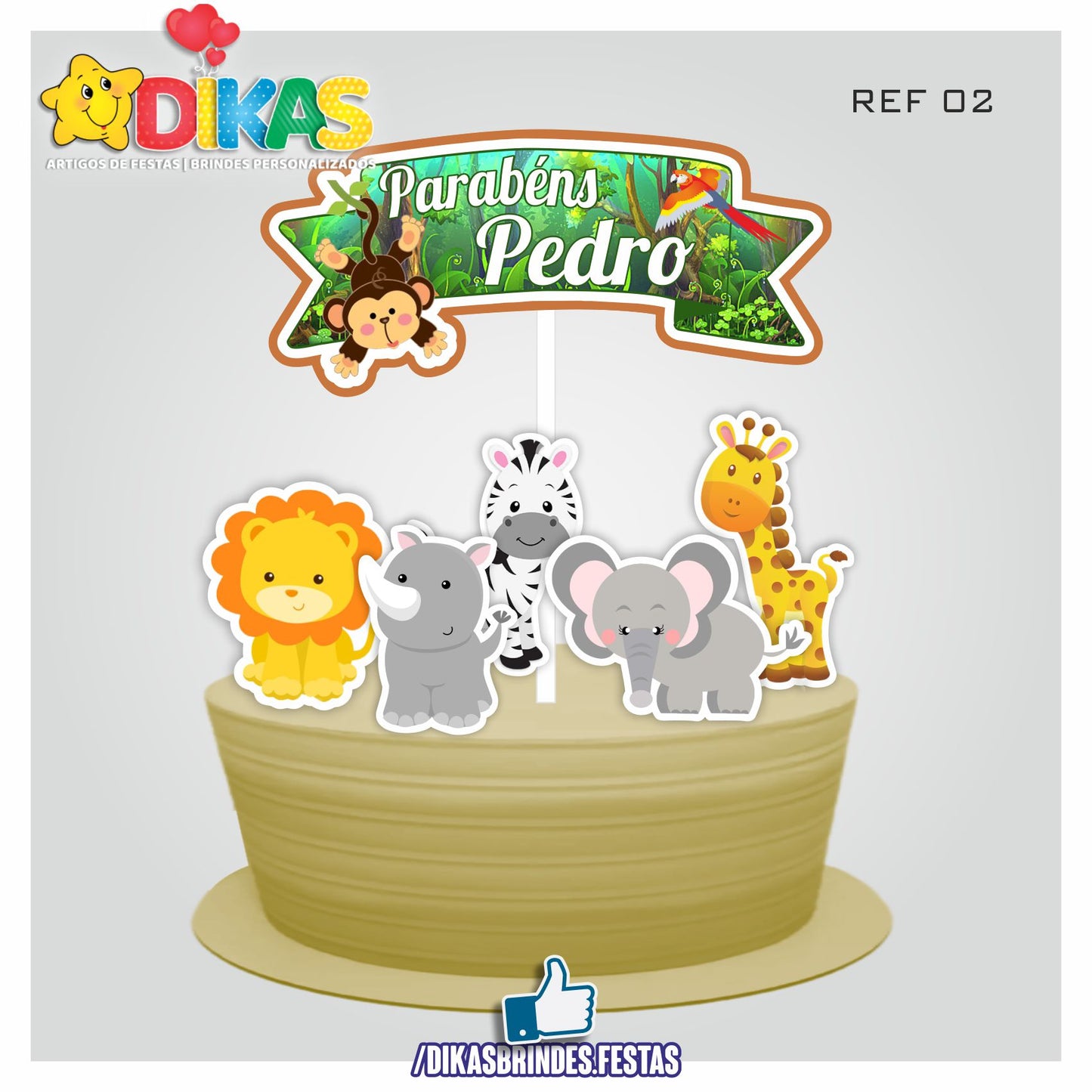 TOPO DE BOLO PERSONALIZADO - ANIMAIS DA SELVA