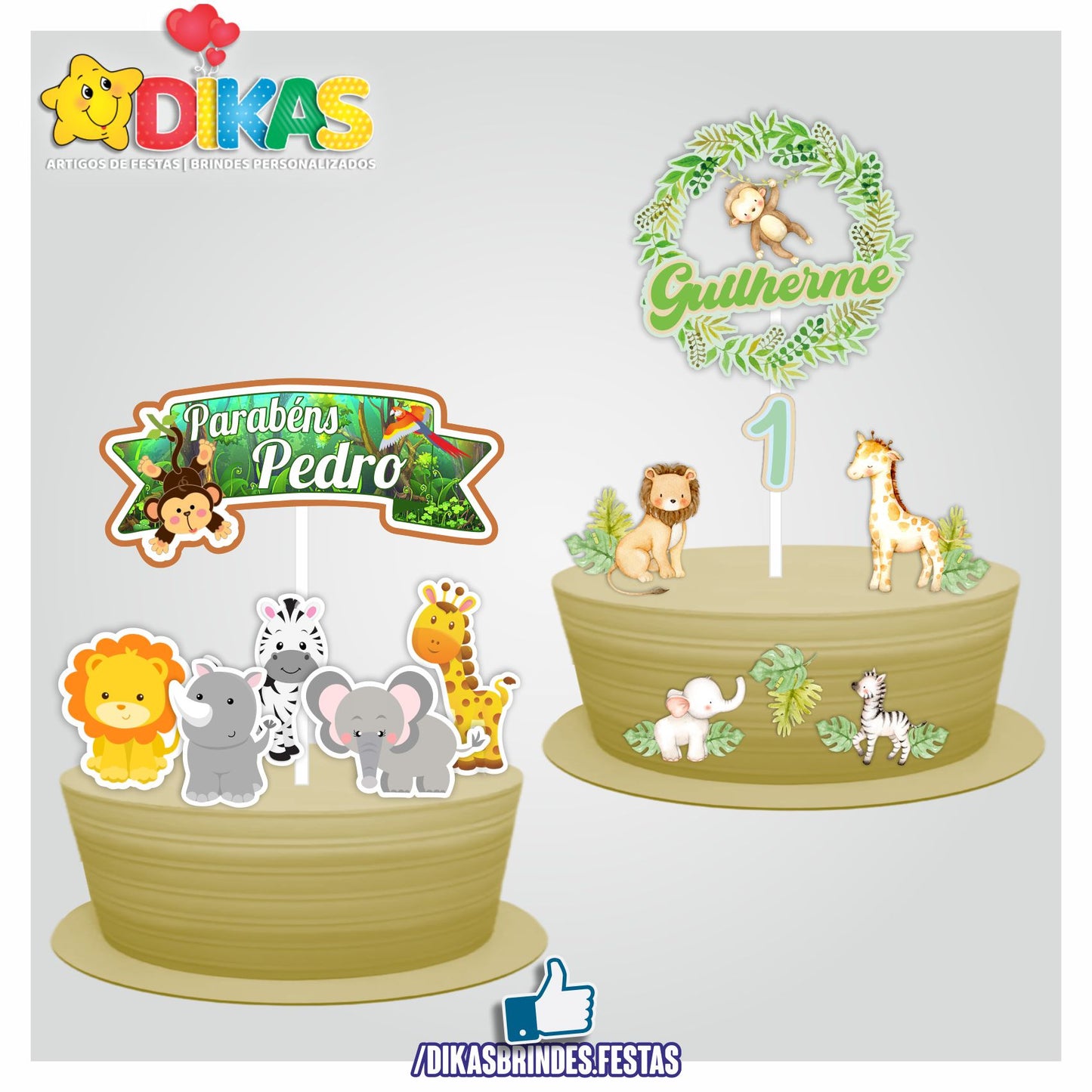 TOPO DE BOLO PERSONALIZADO - ANIMAIS DA SELVA