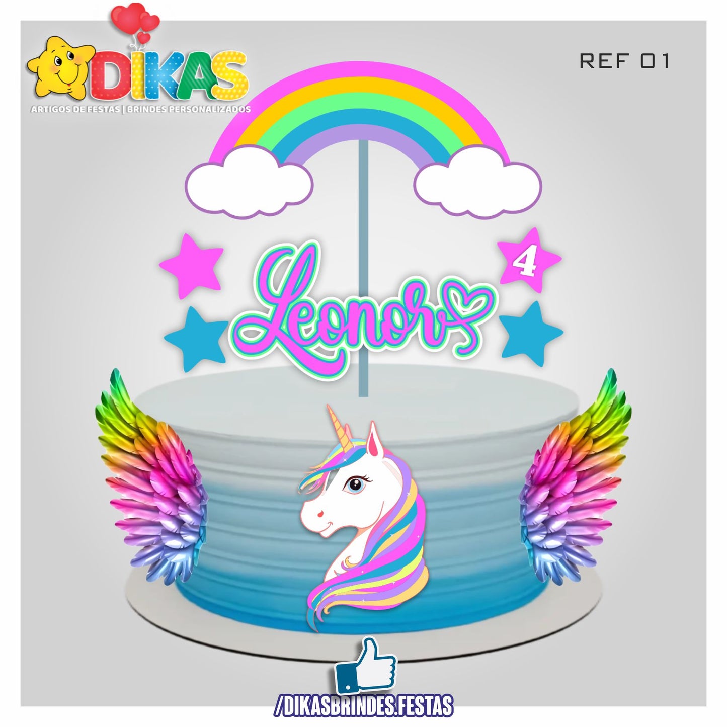 TOPO DE BOLO PERSONALIZADO - UNICÓRNIO