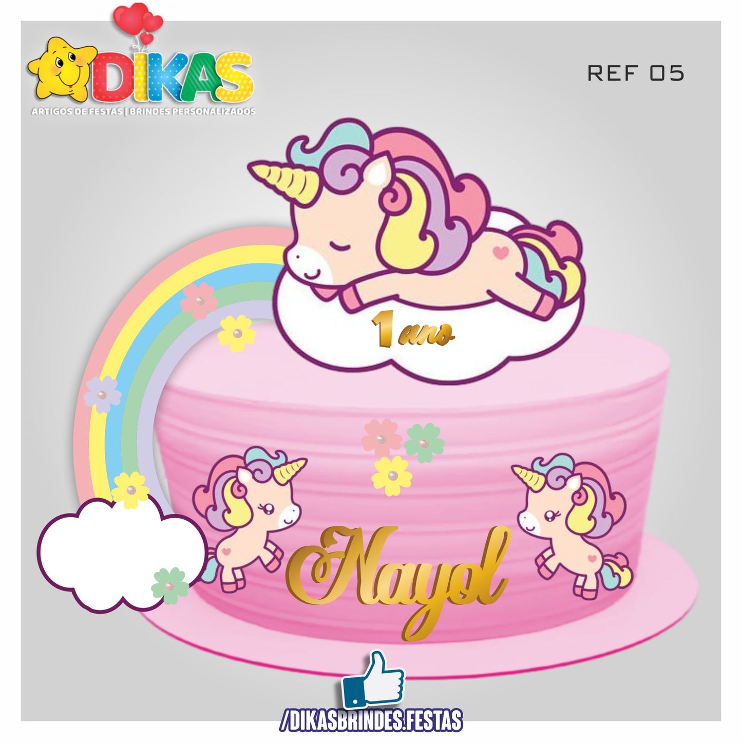 TOPO DE BOLO PERSONALIZADO - UNICÓRNIO