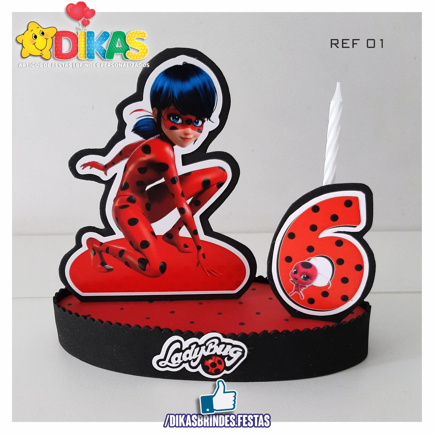 TOPO DE BOLO GRANDE C/ IDADE - LADYBUG