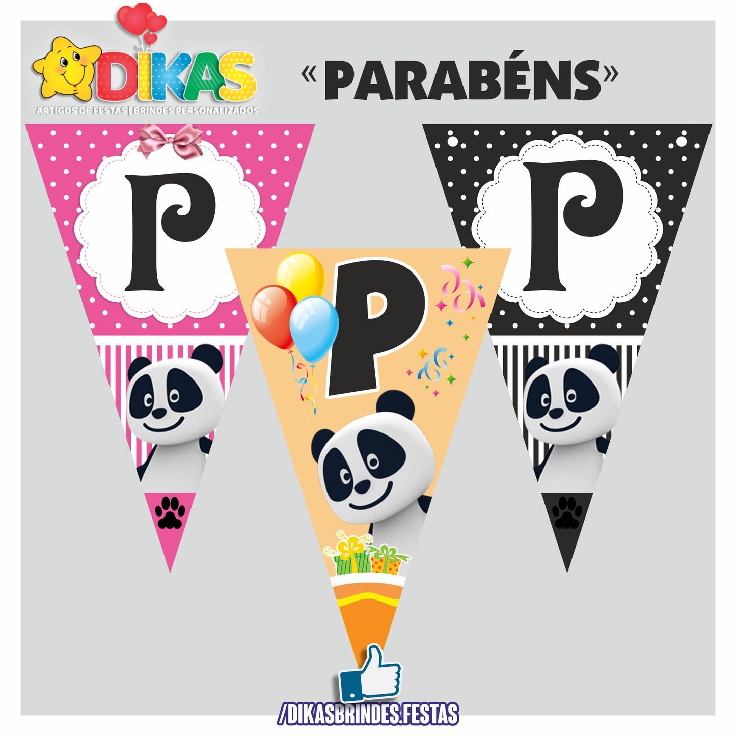 BANDEIROLA "PARABÉNS" - PANDA E OS AMIGOS