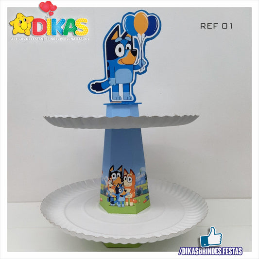 SUPORTE ARTESANAL C/ 2 PRATOS - BLUEY