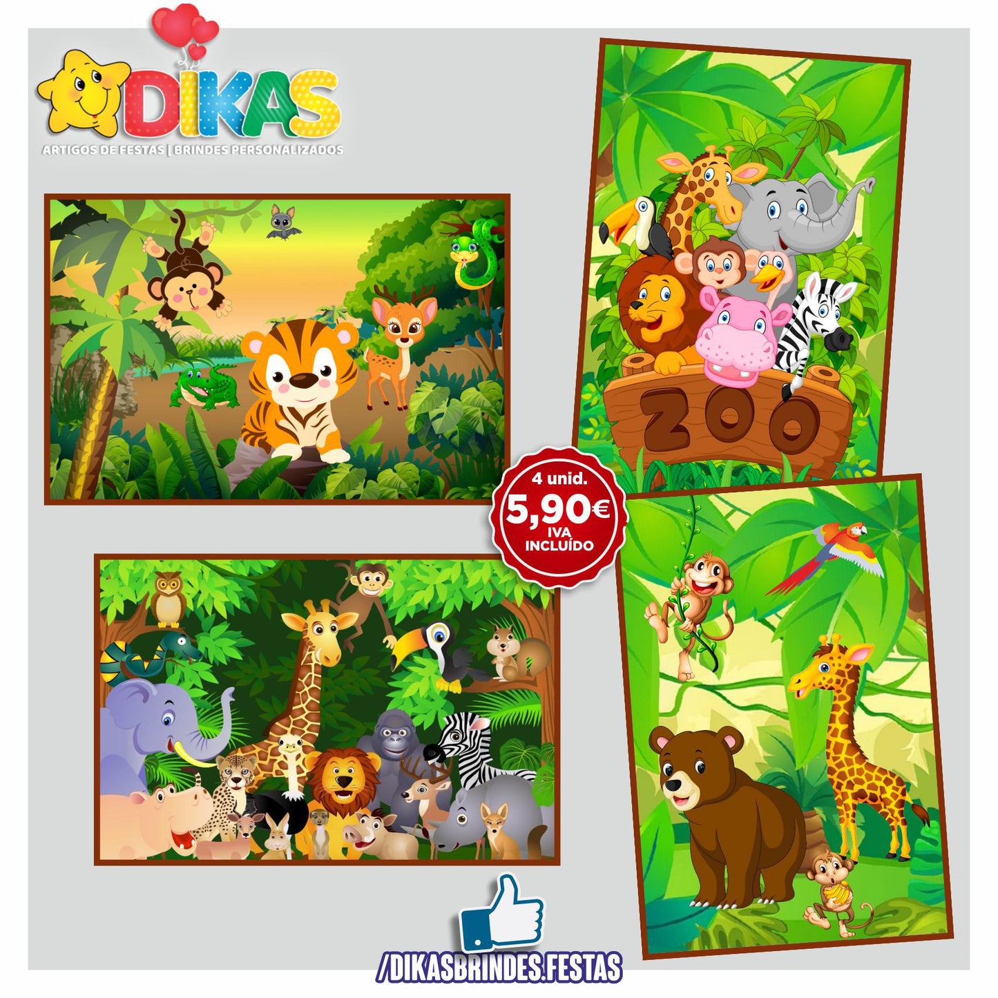 CARTAZES P/ DECORAÇÃO DE PAREDE - ANIMAIS DA SELVA