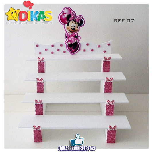 SUPORTE "ESCADOTE" PARA DOCES (4 DEGRAUS) - MINNIE ROSA