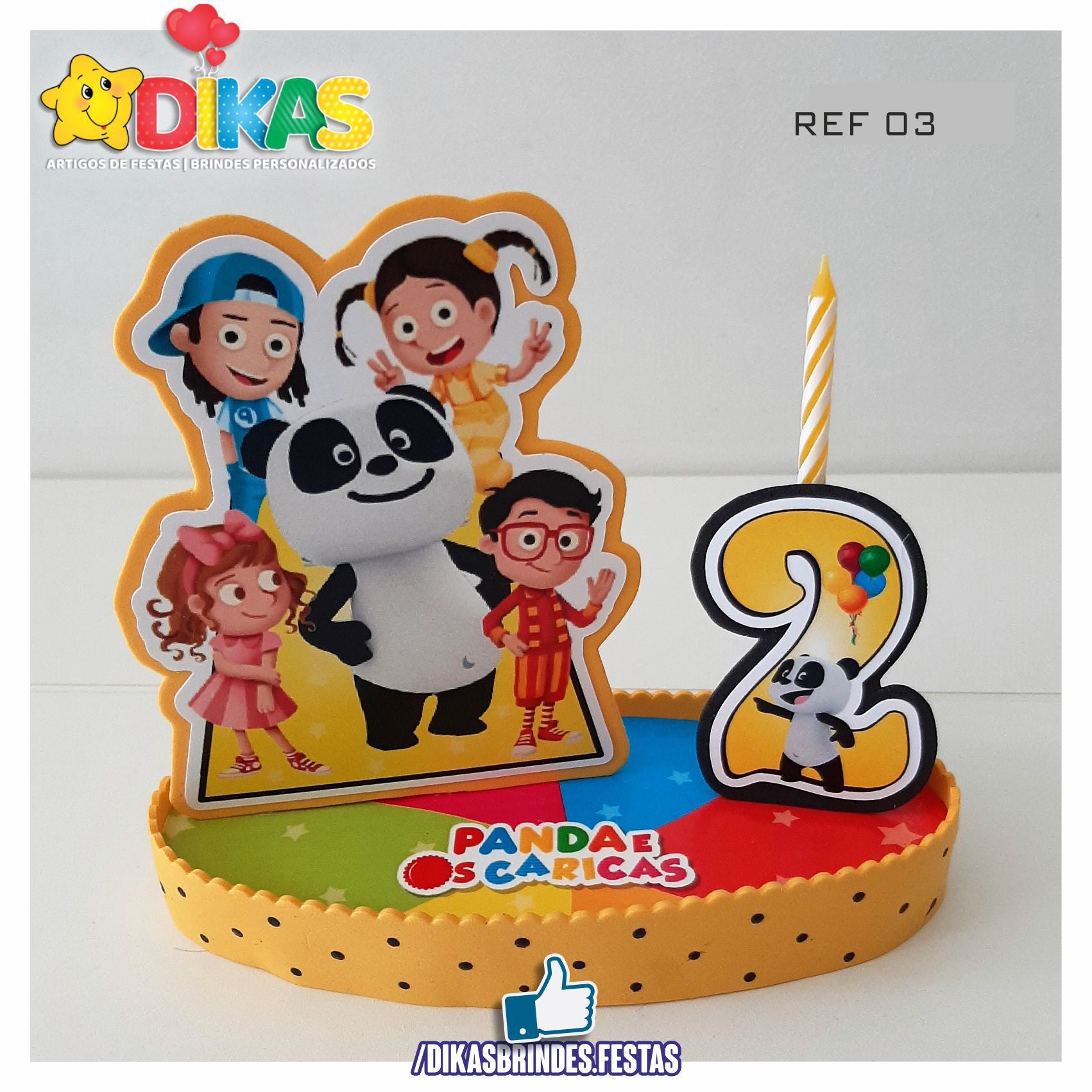 TOPO DE BOLO GRANDE C IDADE PANDA E OS CARICAS Dikasbrindes topo-de-bolo-grande-c-idade-panda-e-os-caricas-dikasbrindes